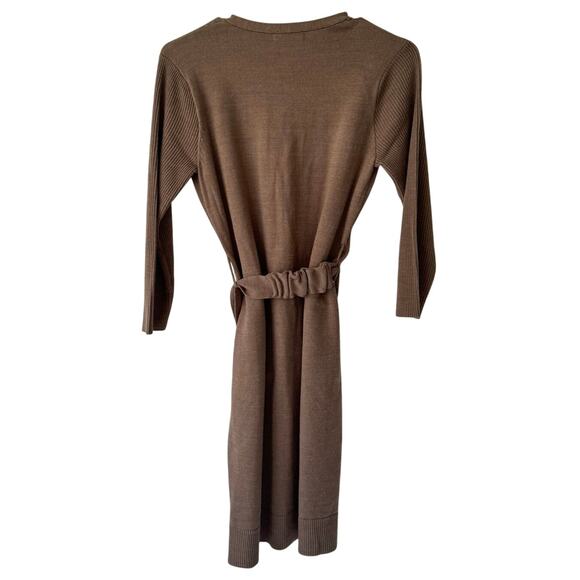 New York & Company Women’s XS Sweater Dress Brown V-Neck Belted Minimalist NWT - Picture 5 of 12